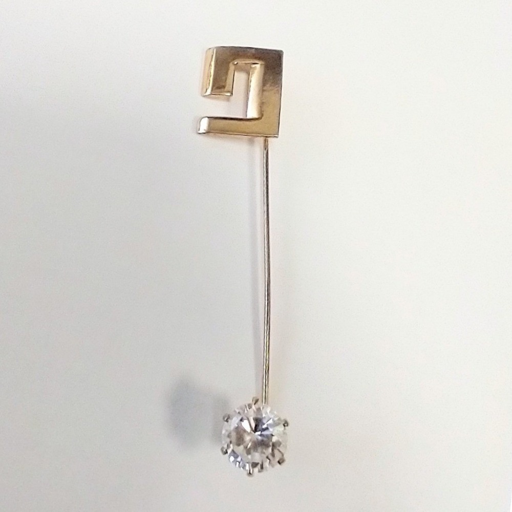 Vintage Modernist Gold Tone Crystal Long Bar Brooch Geometric Linear Pin